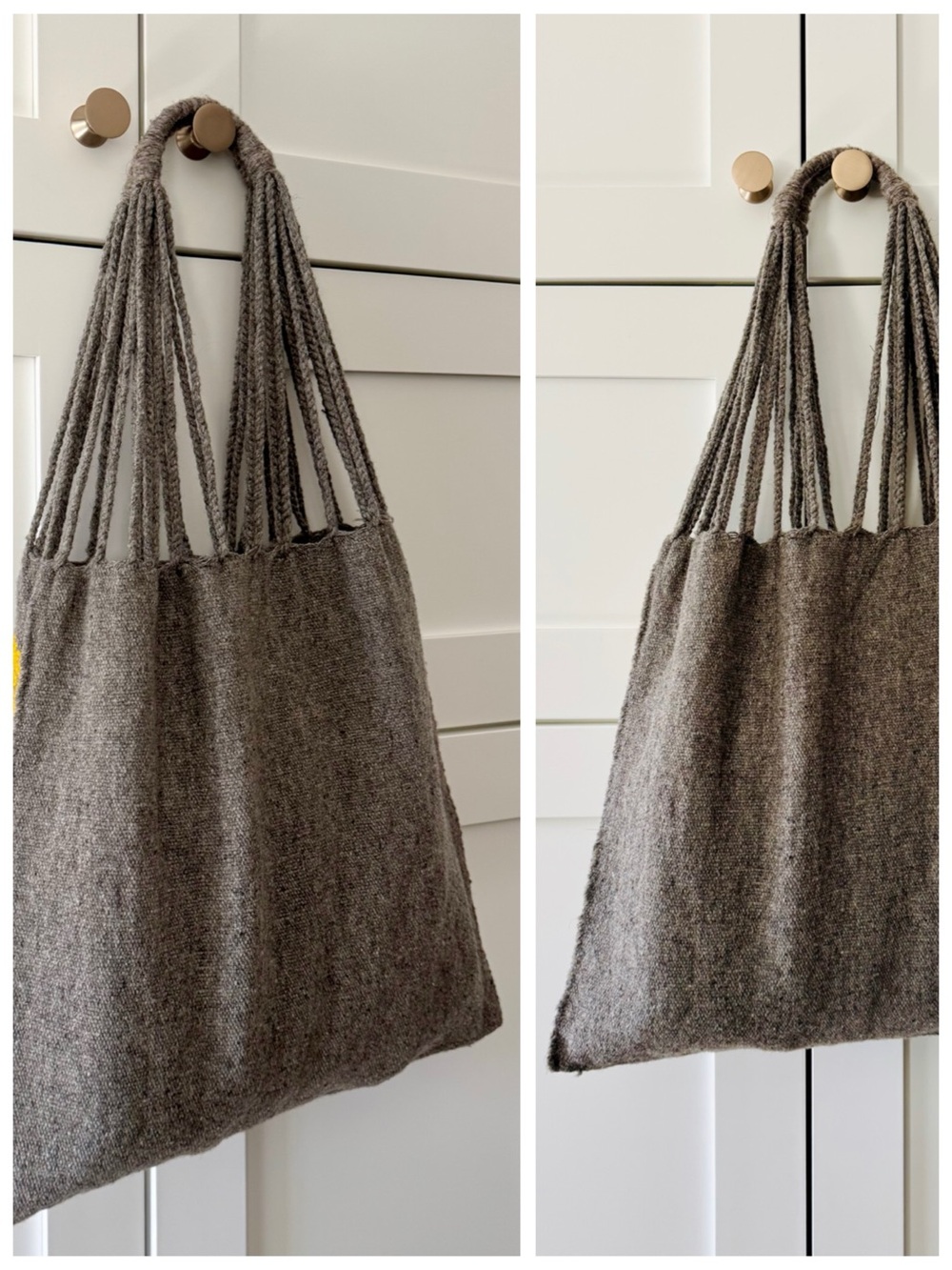 Mexican Handcrafted Grey Wool Knit Shoulder Tote, Woven Hearts Market Bag - Picture 8 of 17